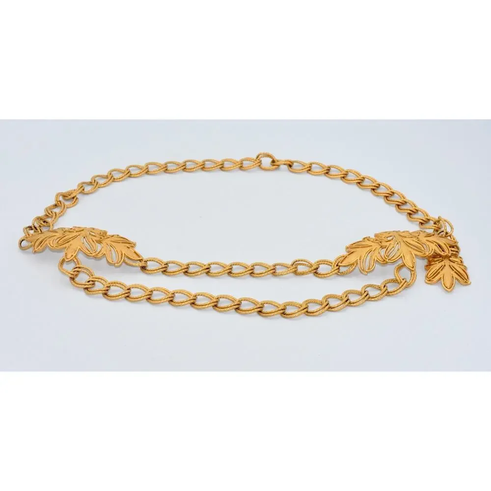 ST. JOHN Turned Brass Double Loops Chain Sculpture Gold Tone Belt 36